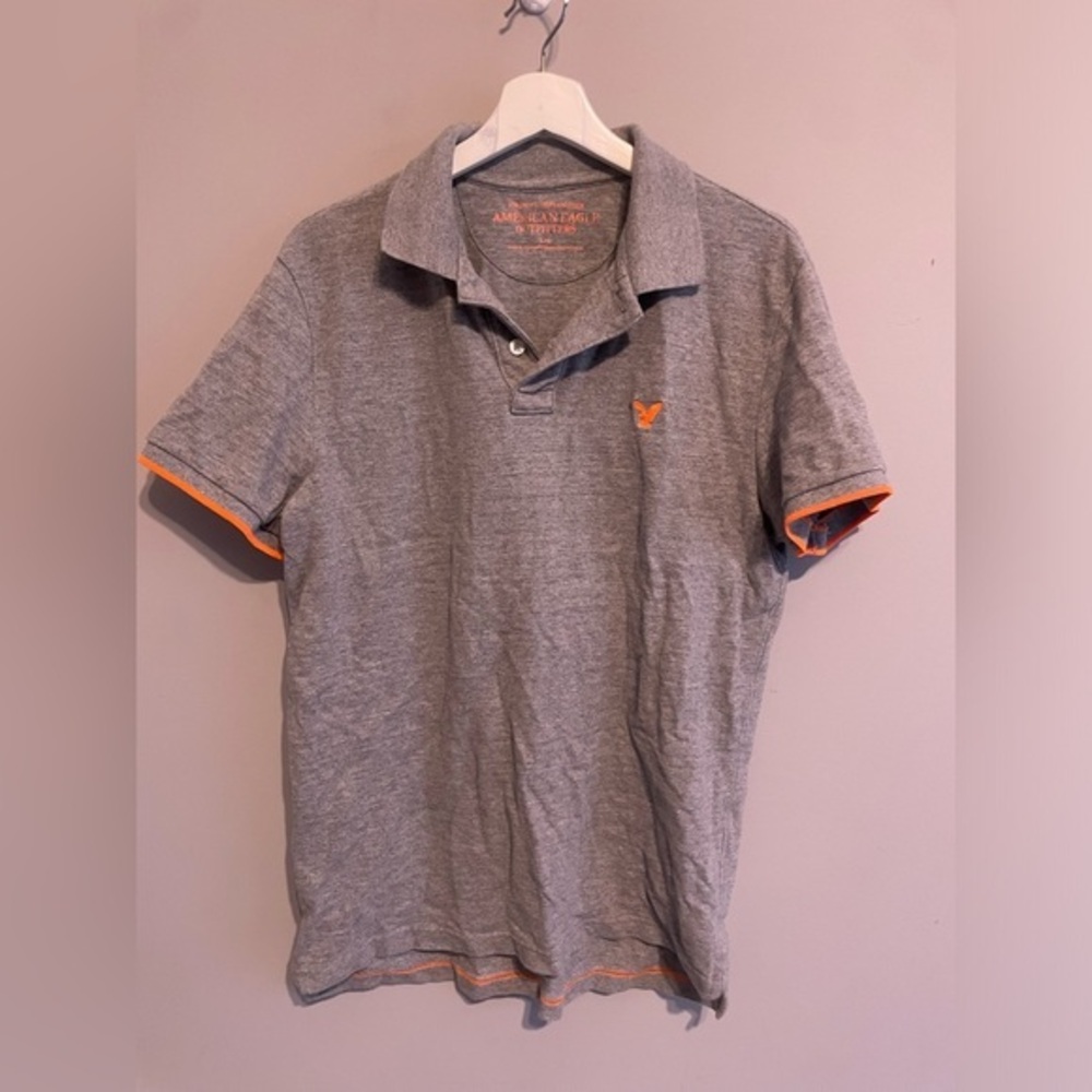 American Eagle Outfitters polo shirt,‎ size large , Gray w/ neon orange